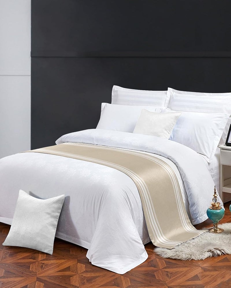 Ldtrchee Bed Runner for Cal.King Size Bed, Beige Striped Bed Scarf Throws for Foot of Bed, Farmhouse Luxurious White Stripes Modern Abstract Art Bedding Protector Bed Runners for Hotel/Home, 102 x 20 Inch - Image 3